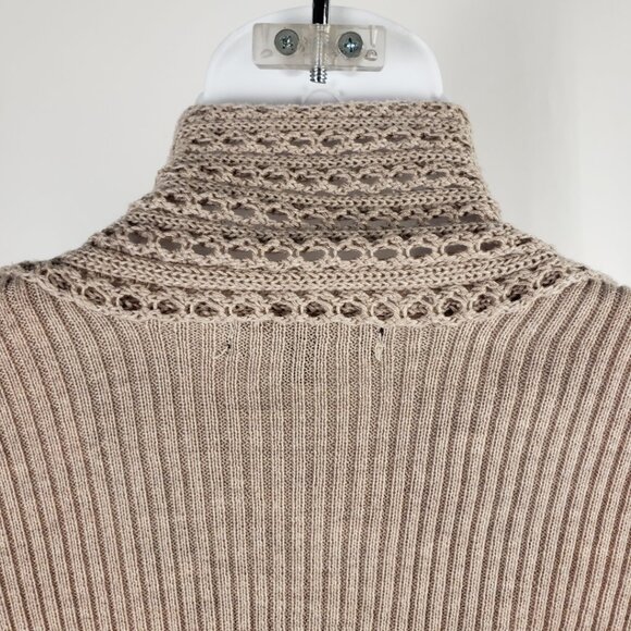 ELEMENTZ Sz PS Cardigan Sweater Tan Taupe Khaki Open Knit Weave Women Petite - Picture 5 of 16